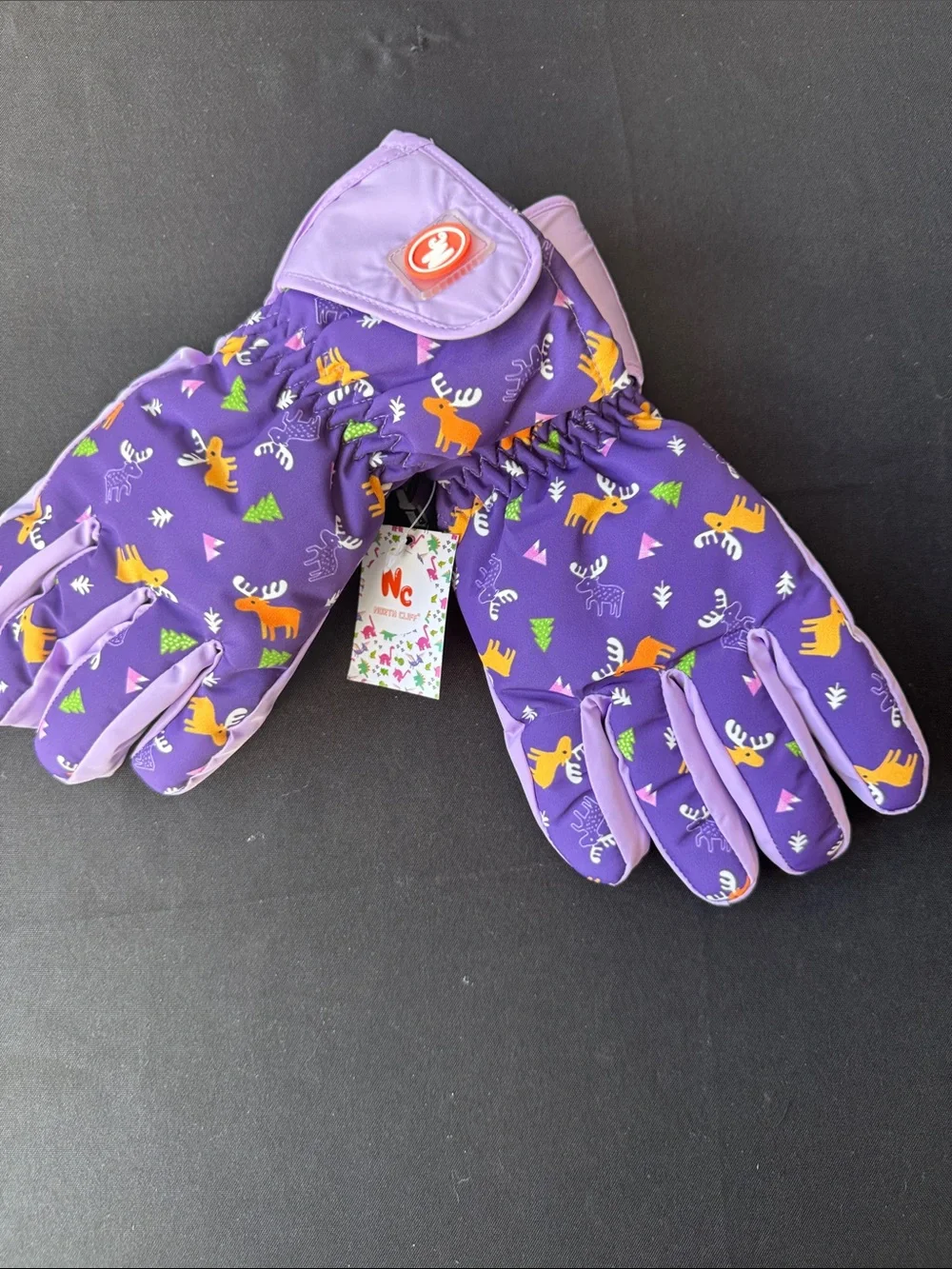 Kids Purple Moose Print Winter Gloves